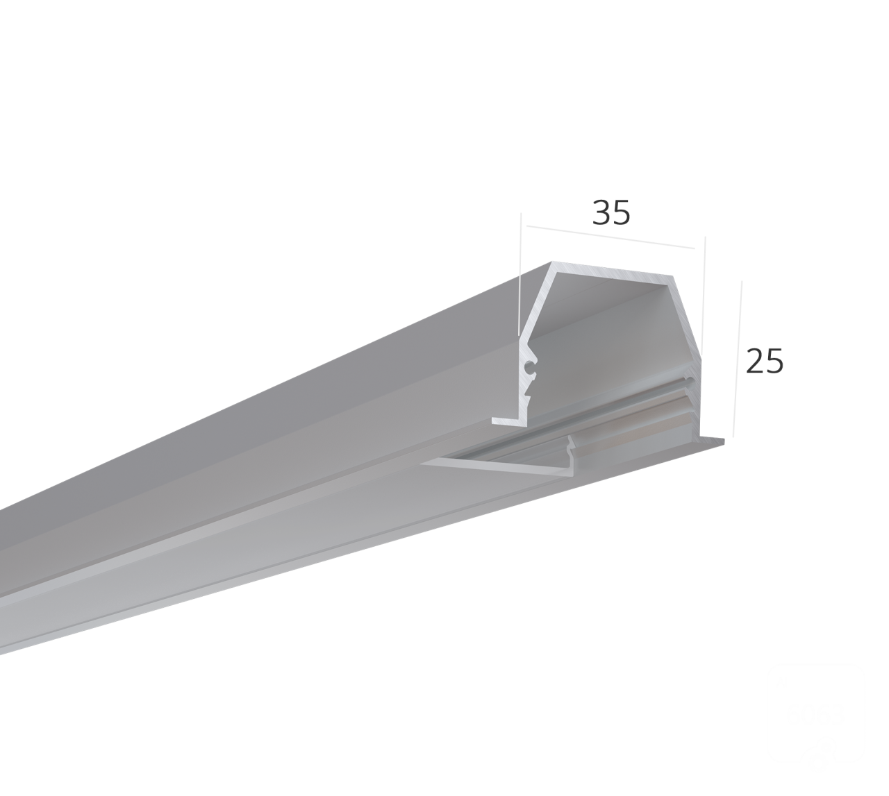 Anodized/painted aluminum profile for recessed linear luminaires.
Dimensions 35(45)x25mm