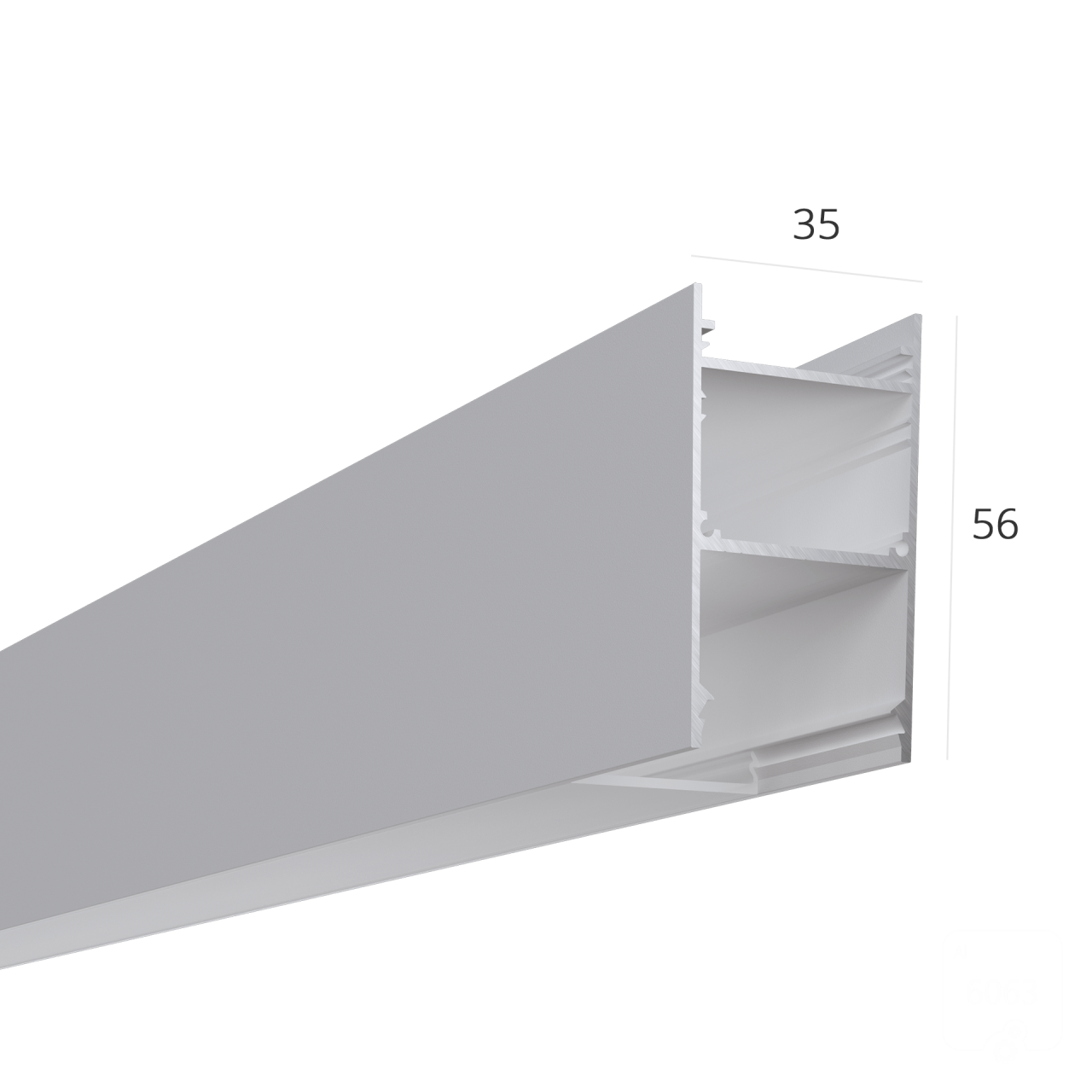 Dimensions 35x56mm.
Available: black, silver.
Gorgeous anodized aluminum profile for the manufacture of linear luminaires (suspended / overhead) with built-in power supply!