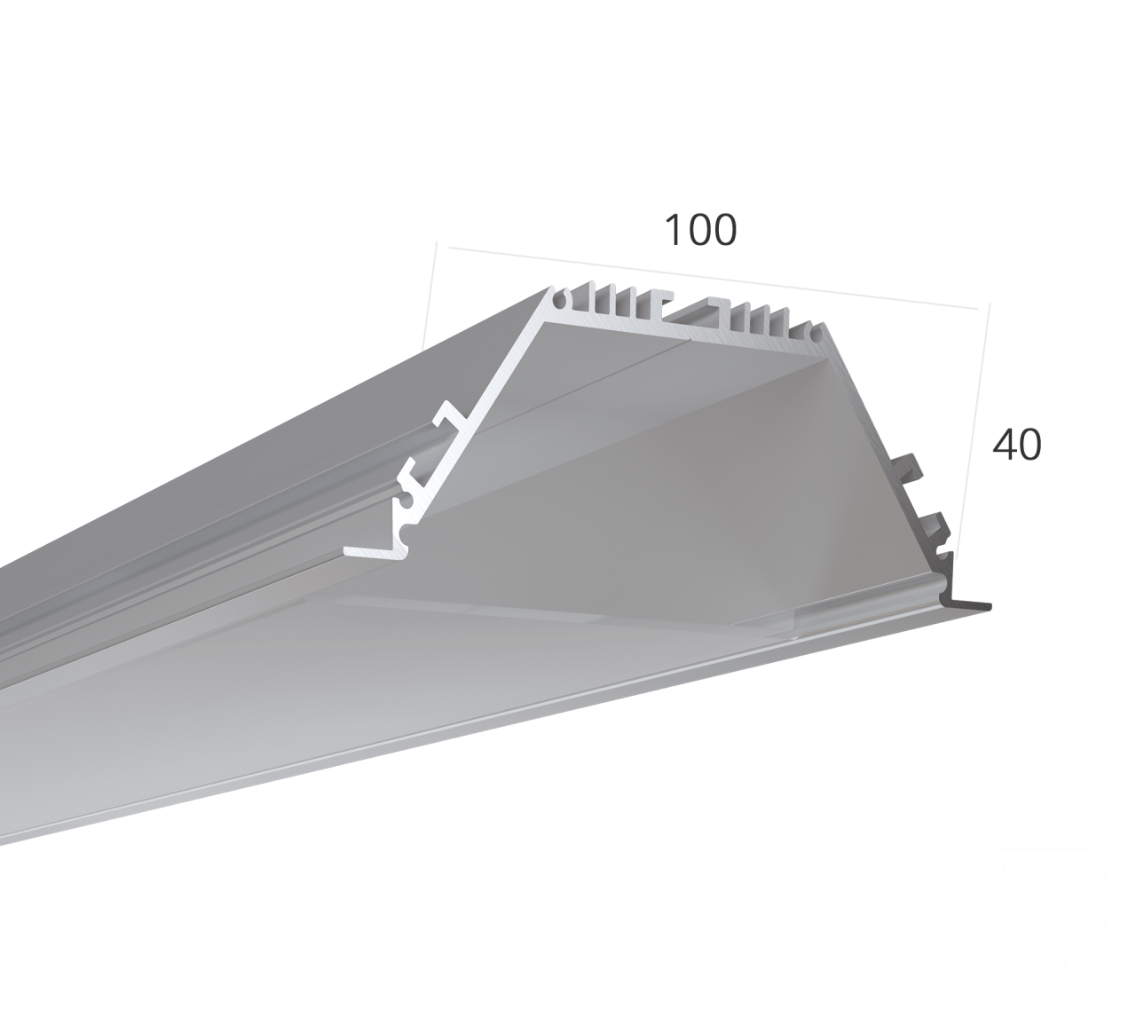 Anodized/painted aluminum profile for recessed linear luminaires.
Dimensions 100(114)x40x2500mm