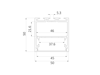 Dimensions 50x50mm.
<strong>From 2 to 3 meters! Black / white / silver.</strong>
Suspended / surface-mounted aluminum profile for the manufacture of linear lighting systems. The profile has a compartment (46x22mm) for installing a power source.